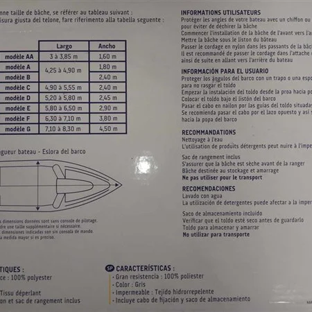 Bâche à bateau Modèle D - 5.20-5.80m X 245cm 