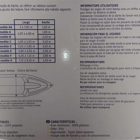 Bâche à bateau Modèle AA - 3,00-3,85m x 160cm